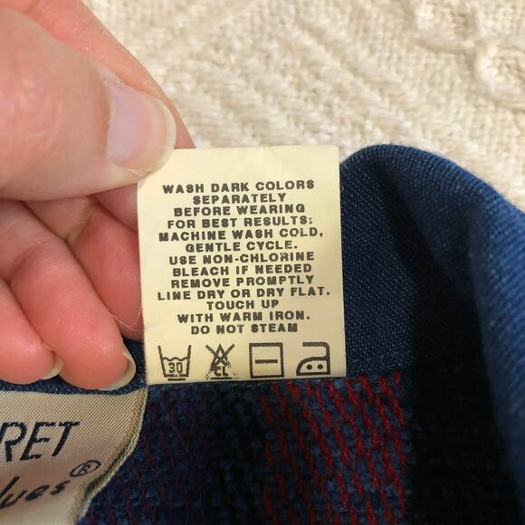 VTG 90s Koret City Blues Plaid Knit Zip Up Top Denim Collar Blue Green Red Large - Picture 8 of 8